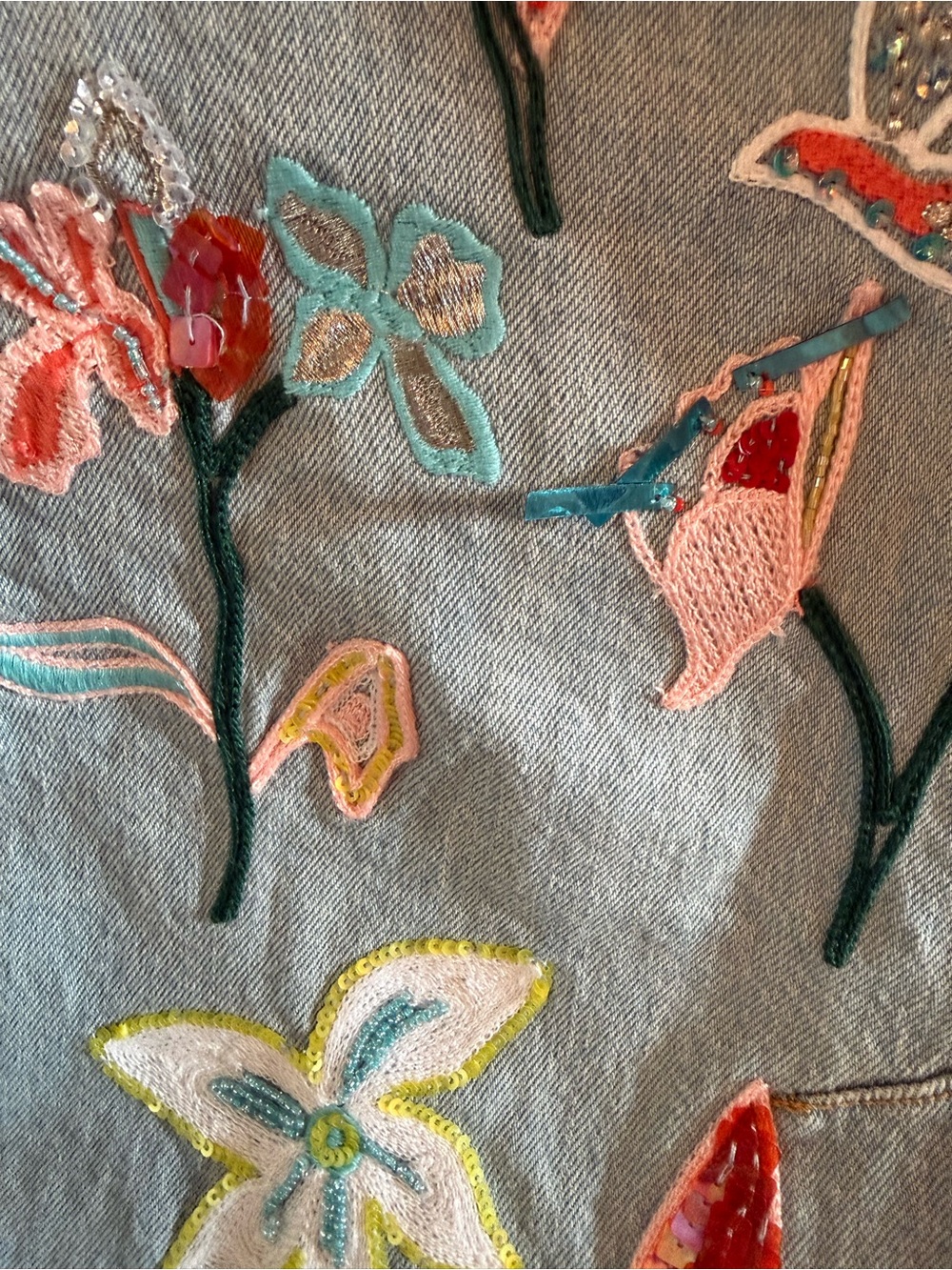 Anthropologie Pilcro Wash Embroidered Floral Wide-Leg Jeans - Light Blue - Picture 4 of 13